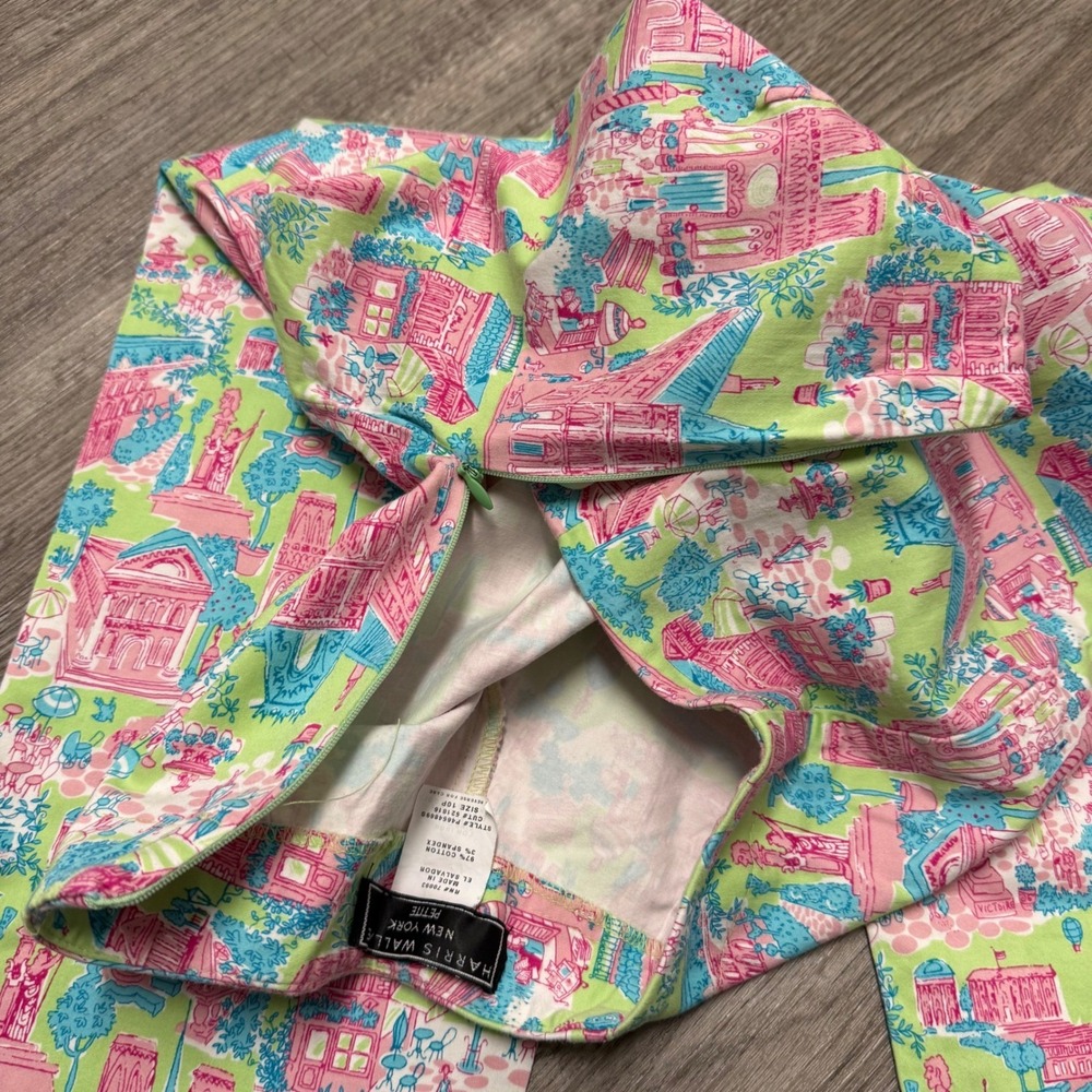 Harris Wallace New York Petite‎ Pink Green Novelty Print Ankle Pants Size 10P - Picture 11 of 11
